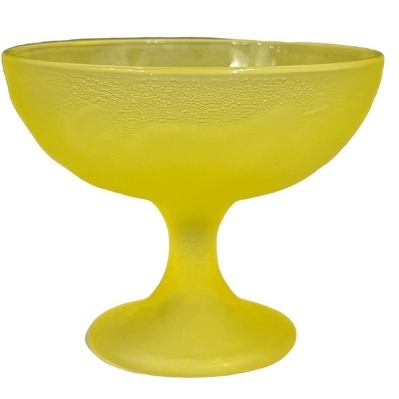Vintage Compote Candy Trinket Dishes 2 Matching Canary Yellow Frosted Glass - Picture 1 of 14